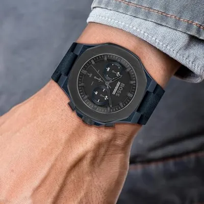 Boss Taper Chronograph  Men's Black Leather Watch